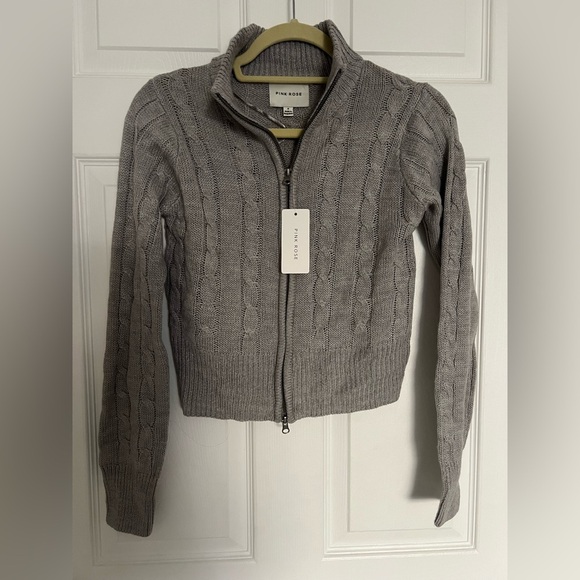 Pink Rose Sweaters - ‼️NWT: Pink Rose Heather Grey Zip Cable Knit Sweater - S